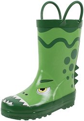 Rainbow Daze Dino Dragon Green Dragon Dinosaur Printed Rubber Rain Boots For Kids Size 2 3