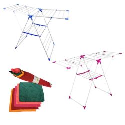 2 X Laundry Drying Rack Stands - Multiple Hanging & 10 X Microfibre Cloths