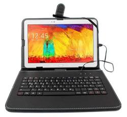 Duragadget Faux Leather Case Cover With Micro USB Spanish Keyboard & Built In Stand For Samsung Galaxy Note 10.1 2014 Edition