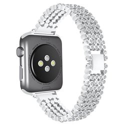 Overmal Luxury Alloy With Crystal Link Bracelet Watch Band Strap For Apple Watch 38MM 42MM Silver For Apple Watch 42MM