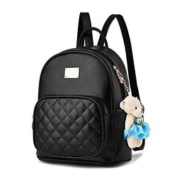 Fordicher Casual Cute MINI Leather Backpack Fashion Small Daypacks Purse Schoolbag For Teen Girls And Women Black