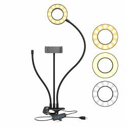 Movo VGC-3 Selfie Ring Light Stand With Cell Phone Holder And A Third Flexible Arm With A 1 4" Mount For Microphones - For Live