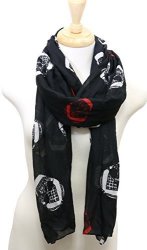 Skull BLACK Scarf With White And Red Tribal Print - Oversize Scarf Shawl Pahmina