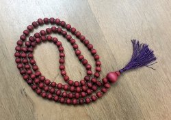 Maroon Wood Bead Mala Necklace 108 Beads