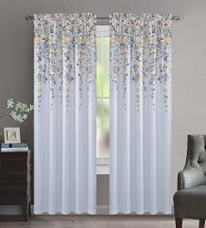 Crystal Home Decor 2PC Room Darkening Window Curtain Set 3 Inch Rod Pocket Set Of 2 Raining Flowers Yellow grey 52" X 84"