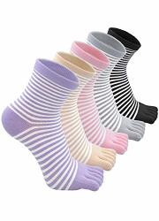 Womens Toe Socks Cotton Five Finger Crew Socks Breathable Five Toe Socks With Reinforced Sock Heels