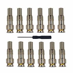 Hosyl 12 Pack Bnc Male Connectors RG59 RG6 Screw-on Gold Plated Coaxial Terminal For Cctv Home Security Surveillance Camera RG59 RG6 Video Transmission Coax Cables