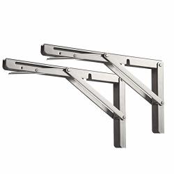 Shelf Brackets Space Saving Diy Bracket Stainless Steel 12INCH Collapsible Shelf Bracket Wall Mounted Triangle Brackets For Table Work Bench Max Load 300 Lb 2 Pack