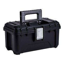 Husky 16 In. Plastic Tool Box With Rugged Metal Latch 1.6 Mm And Ample Storage Capabilities In Black Tool Box Organizer Heavy Duty Durable