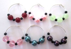 Wine Glass Ring Charms - Black And Colour Beads Set