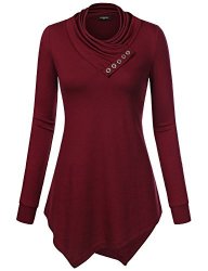 Swing Top Cowl Neck Top Women's Long Sleeve Modest Designed Casual Comfy Tunic Tops Wine Medium