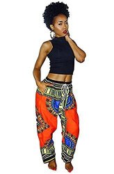 Womens Dashiki Boho Drawstring Waist Trousers Wide Leg Yoga Lounge Pants Small Orange
