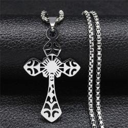 Tree Of Life Cross Stainless Steel Chain Necklace Silver Color Statement Necklace Jewelry Joyeria Acero Inoxidable Mujer N301802 - B 50 Cm Box Sr