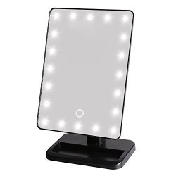 Touch Screen 16 LED Vanity Lighted Makeup Mirror Cosmetic Desktop Mirror With Stand Removable 10X Magnifying Mirrors Black