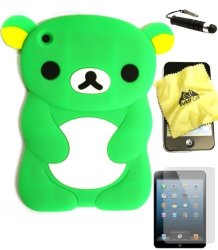 Bukit Cell Green Bear 3D Cartoon Soft Silicone Skin Case Cover For Apple Ipad MINI 16GB 32GB 64GB Wifi And 4G LTE Versions