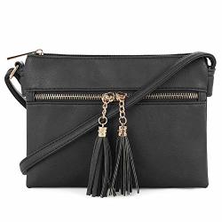 Sg Sugu Small Lightweight Double Compartment Crossbody Bag With Tassel For Women Black