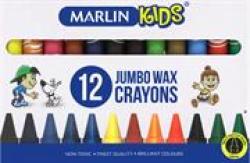 Marlin Kids Jumbo Wax Crayons 14MM Pack Of 12 Retail Packaging No Warranty