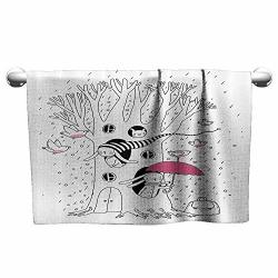 Luxury Hand Towels Magic Home Decor Minimalist Habitat Drawing With Rabbits Tree Hole Houses In A Rainy Day Hollow Design High-end Bath Sheet 23