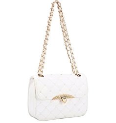 Kiss Gold Tm Elegant Lady's Check Pattern Chain Strap Shoulder Bag White