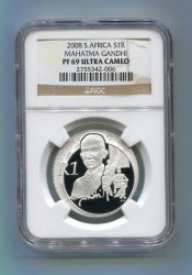 Mahatma Gandhi R1 Silver Ngc Graded PF69 Year 2008 Pf 69