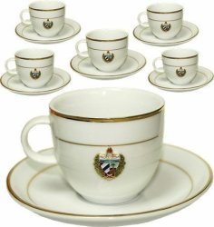 Espresso Demitasse Set With Gold Trim With Cuban Coat Of Arms Metal Insert Set Of 6