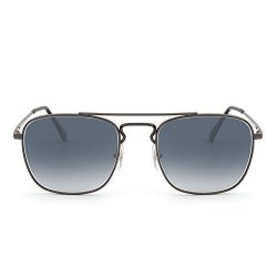 Retro Square Aviator Sunglasses Premium Glass Lens Flat Metal Eyewear Men Women Silver Gradient Grey