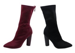 Ladies' Pointed Toe Mid-calf Fabric Booties 2 Colours To Choose From