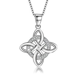 Jufu 925 Sterling Silver Good Luck Polished Celtic Knot Cross Pendant Necklace For Womens Silver
