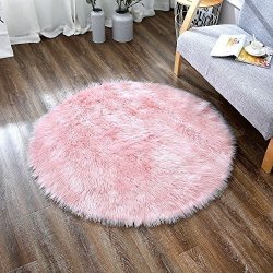 Ojia Deluxe Soft Modern Faux Sheepskin Shaggy Area Rugs Children Play Carpet For Living & Bedroom Sofa 3FT Pink