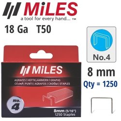 Miles Galv Staples 18G T50 8MM X 1250PCS Miles NO4 MILSTAP4-8