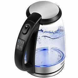 Brightown Programmable Glass Tea Hot Water Kettle with LED Light 1.7L 1500W Fast Water Boiler Automatic Shutoff Boil Dry Protection Durable Bpa Free Electric Kettle 
