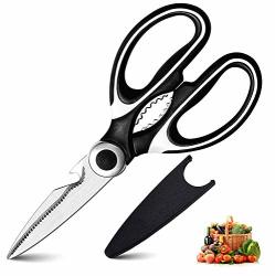 Kitchen Shears Multifunctional Heavy Duty Kitchen Scissors - Ultra Sharp Stainless Steel Shears For Chicken Poultry Meat Fish Vegetables And Bbq Black & White