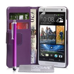 Yousave Accessories Pu Leather Wallet Cover With Stylus Pen For Htc One MINI - Purple
