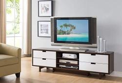 Smart Home Dark Walnut & Glossy White Entertainment Console Tv Stand 60 Inch Dark Walnut