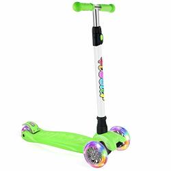 Beleev Kick Scooter For Kids 3 Wheel Scooter 4 Adjustable Height Lean To Steer With Pu LED Light Up Wheels For Children From 3 To 14 Years Old Green