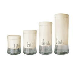 4 Piece Transparent Glass Jar Canisters - Coffee Sugar Tea And Pasta Storage - Cream