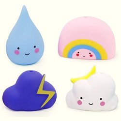Mayatown 4PCS Bathtub Toy Bath Toys For Toddlers Hair Wash Tool Toy Gifts For Kids 4 Types Include Raindrop Moon Cloud Rainbow Thunder Cloud