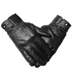 Mens Buckles Cycling Warm Driving Sheepskin Leather Gloves