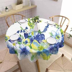 Diliteck Yellow And Blue Print Round Tablecloth Spring Flower Watercolor Flourishing Vibrant Blooms Artsy Design Outdoor Picnic D63 Lime Green Royal Blue