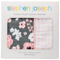 Stephen Joseph Muslin Stroller Blanket Charcoal Flower