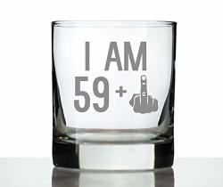59 + 1 Middle Finger - Funny 60TH Birthday Whiskey Rocks Glass Gifts For Men & Women Turning 60 - Fun Whisky Drinking Tumbler