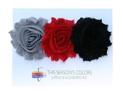 Shabby Chic Flower Hair Clips Set Of Three Over 20 Colors: Dramatic: Black Red And Gray