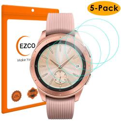 EZCO 5-PACK Compatible Samsung Galaxy Watch 42MM 46MM Screen Protector Waterproof Tempered Glass Screen Protector Cover Compatible Galaxy Smart Wat