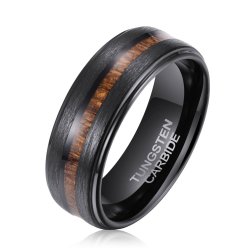 Men's Teak Wood Black Tungsten Ring R-147 - 14