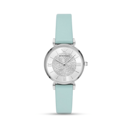 Emporio Armani Women&apos S Silver & Blue Leather Watch