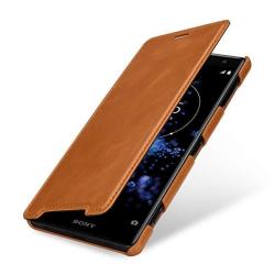 Stilgut Sony Xperia XZ2 Case. Leather Book Type Flip Cover For Xperia XZ2 Folio Case Cognac Brown
