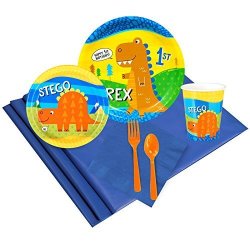 BirthdayExpress T-rex Dinosaur Party Supplies - 1ST Birthday Party Pack For 8