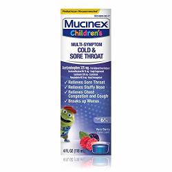 Mucinex Children's Cold Cough And Sore Throat Liquid Medicine Mixed Berry 4 Oz