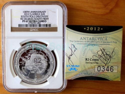 Ultra Rare 2012 South Pole Discovery Over Struck 90 Degrees South Ngc Graded Pf67uc Signed
