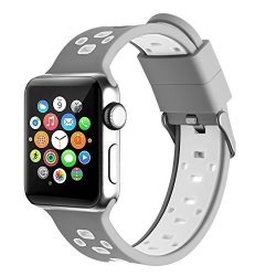 Apple Watch Band 38MM Rockvee Soft Silicone Sport Replacement Bands For Apple Watch Series 3 Series 2 Series 1 Nike+ Sport Apple Watch Edition 1-PACK Grey&white 38MM